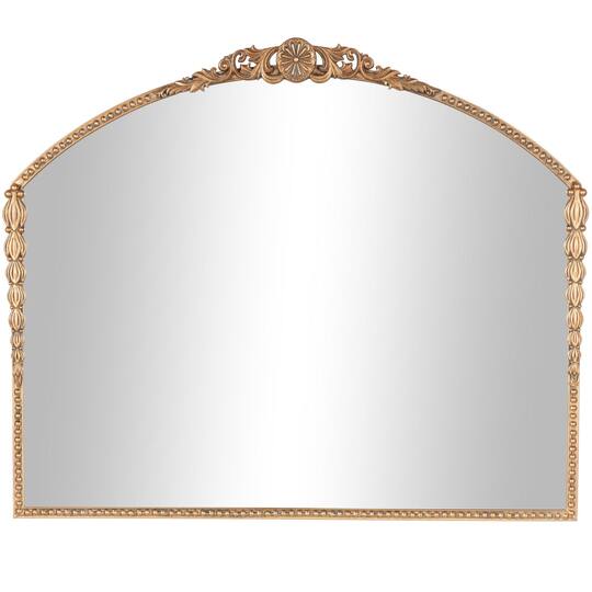 33" Gold Metal Scroll Orante Antique Arch Wall Mirror with Beaded Frame